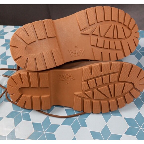 Zara Women Brown Lace Up High Ankle Winter Boots Size 8 - Picture 4 of 8